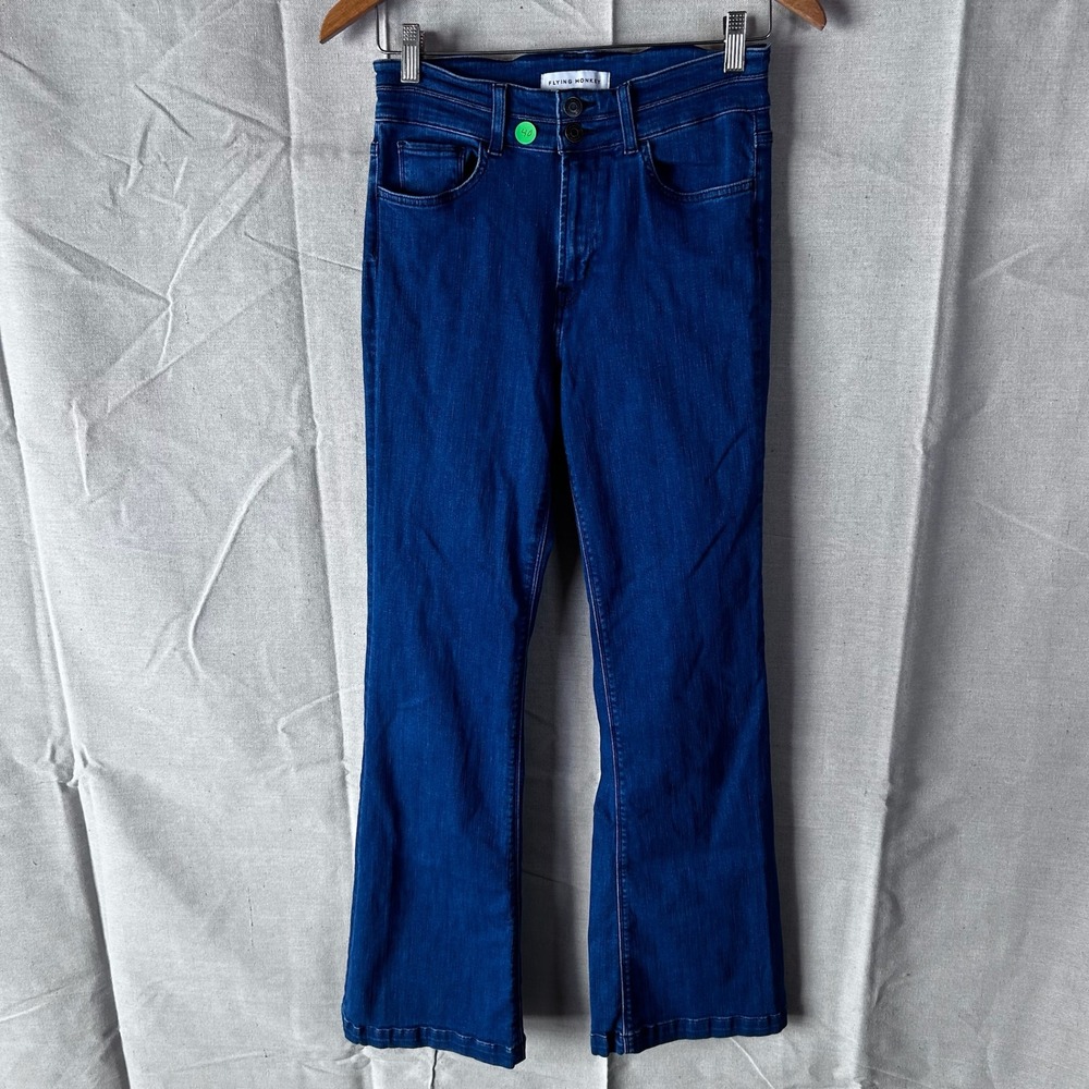 Flying‎ Monkey Blue Flare Leg Jeans Size 28 Y3261 Double Button High Rise Denim